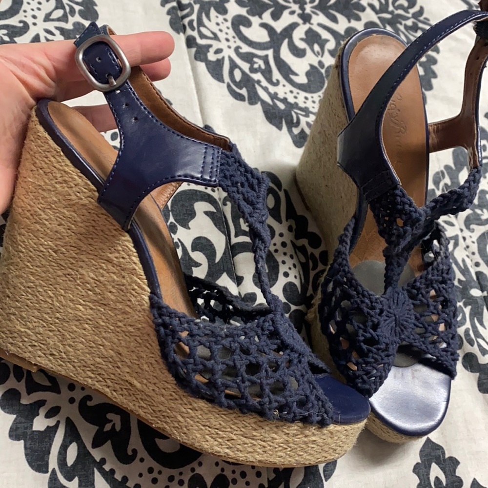 Navy Crochet Espadrille Wedges